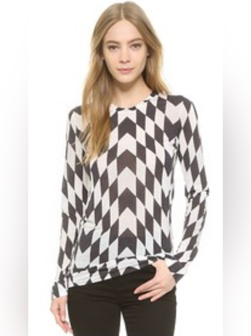 Gareth Pugh Black and White Geometric Long Sleeve Jersey Top IT 42 Medium